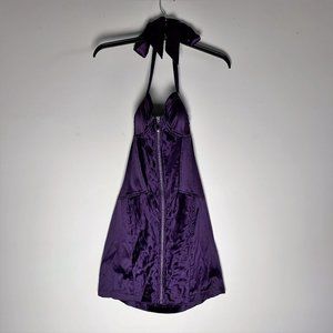 LVLX Halter Neck Mini Dress Purple Satin Zip M
